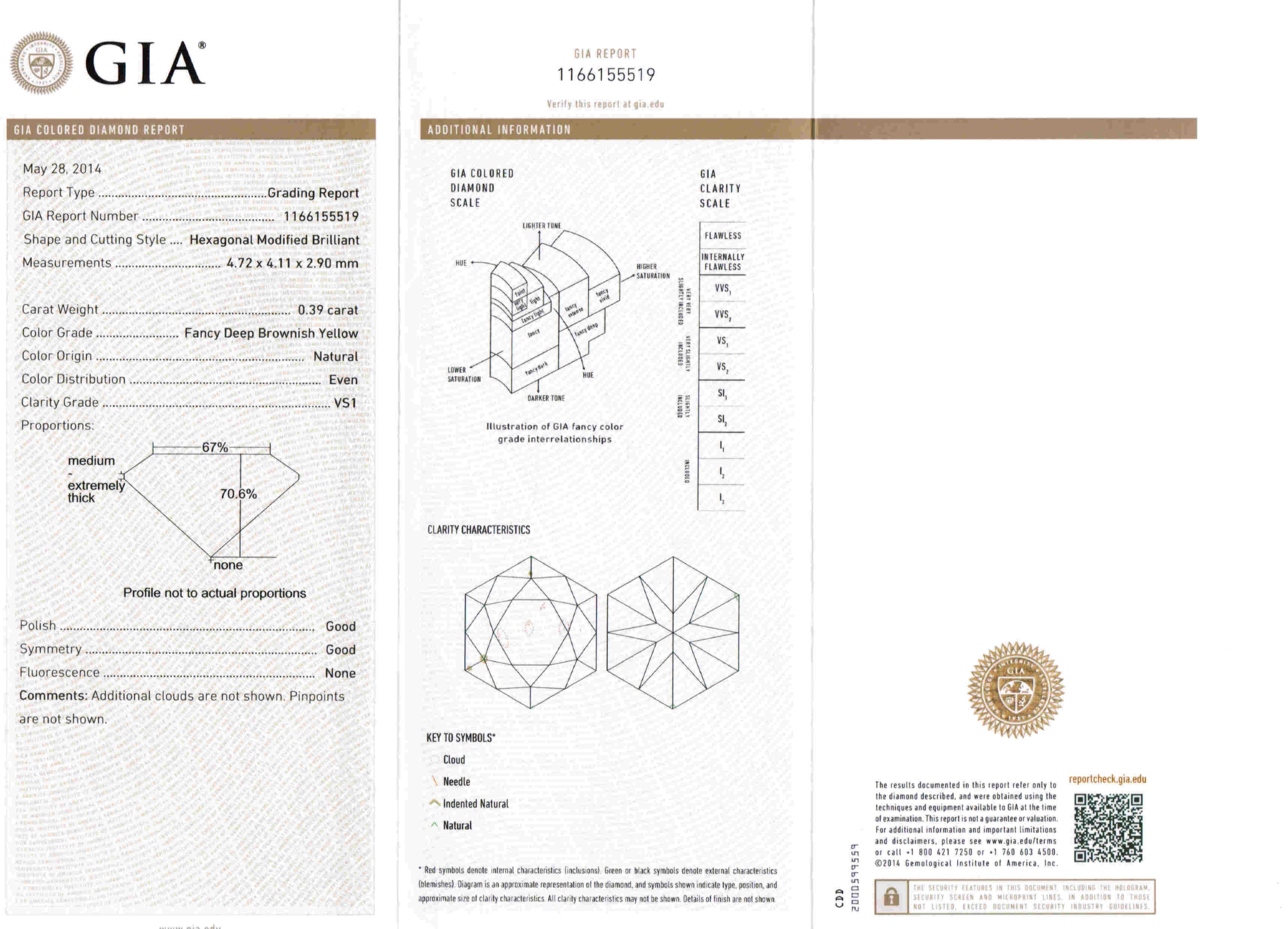 0.39ct Deep Brownish Yellow, Hexagonal Diamond, VS1 - 4.72 x 4.11 x 2.90mm