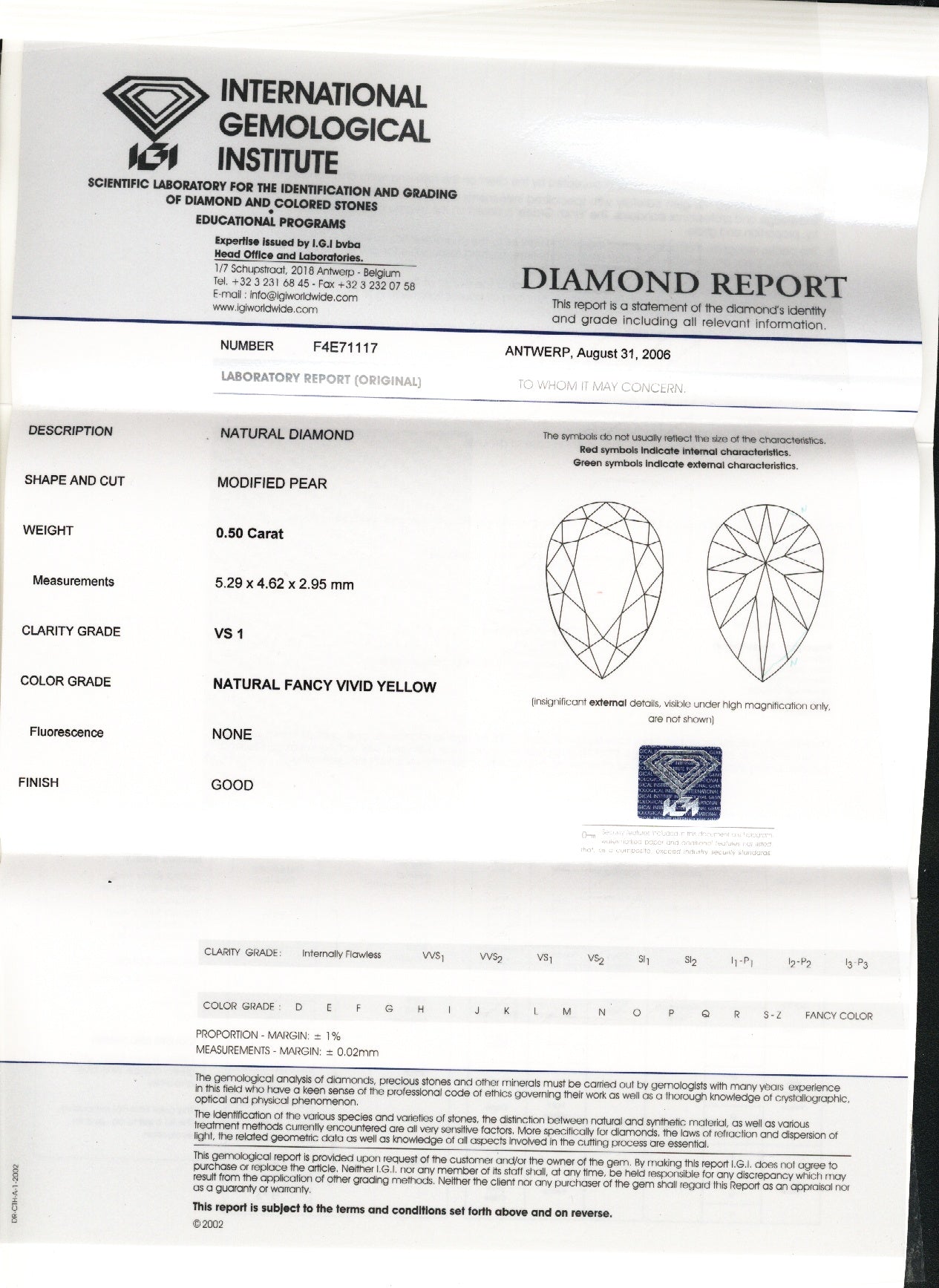 0.50ct Vivid Yellow, Pear Shape Diamond, VS1 - 5.29 x 4.62 x 2.95mm