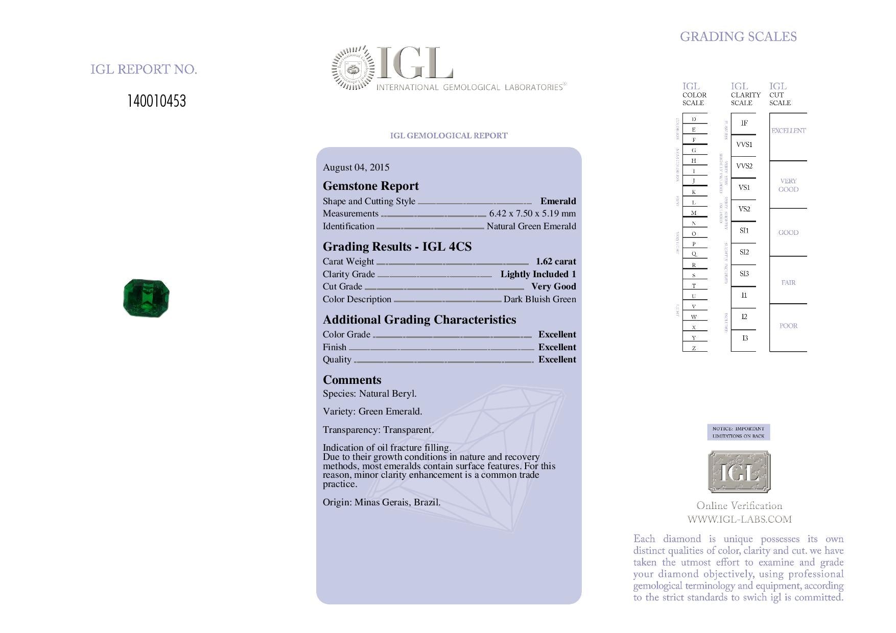 1.62ct Octagon Emerald, Moderate Oil, Colombia - 7.50 x 6.42 x 5.19mm