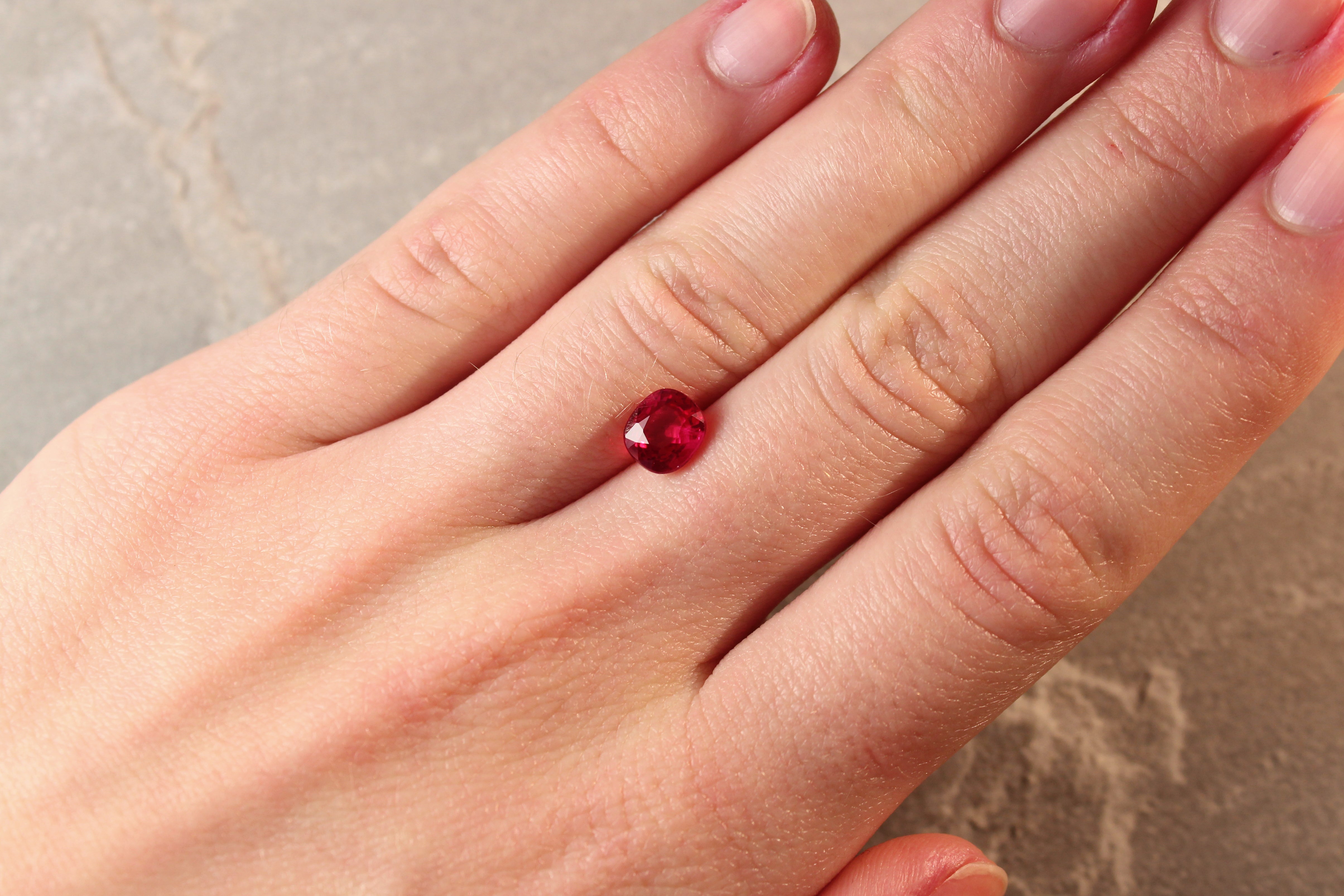 1.74ct Pinkish Red, Cushion Ruby, H(a), Myanmar - 6.91 x 6.22 x 4.13mm