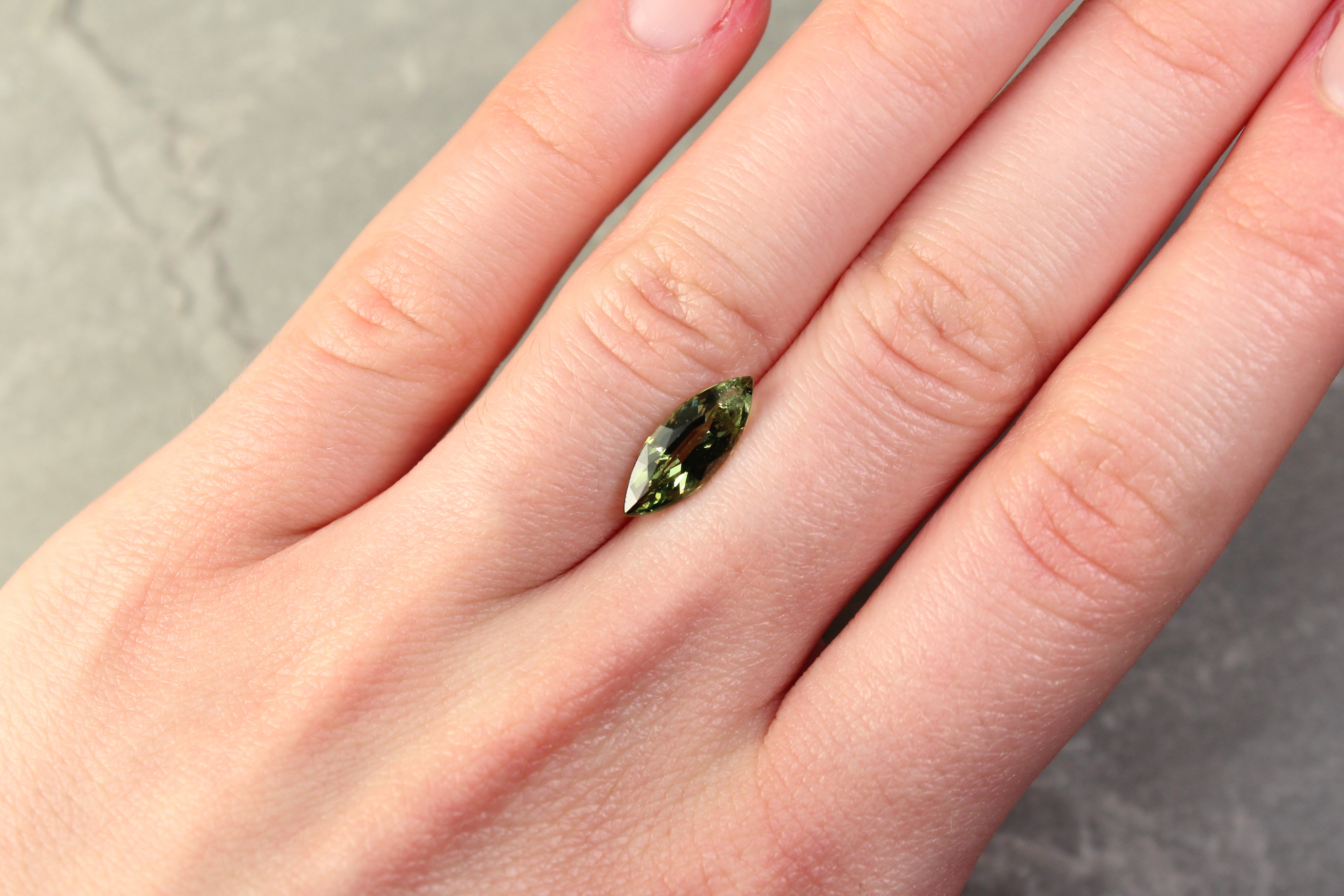 2.28ct Yellowish Green, Marquise Sapphire, Heated, East Africa - 13.90 x 5.48 x 3.82mm