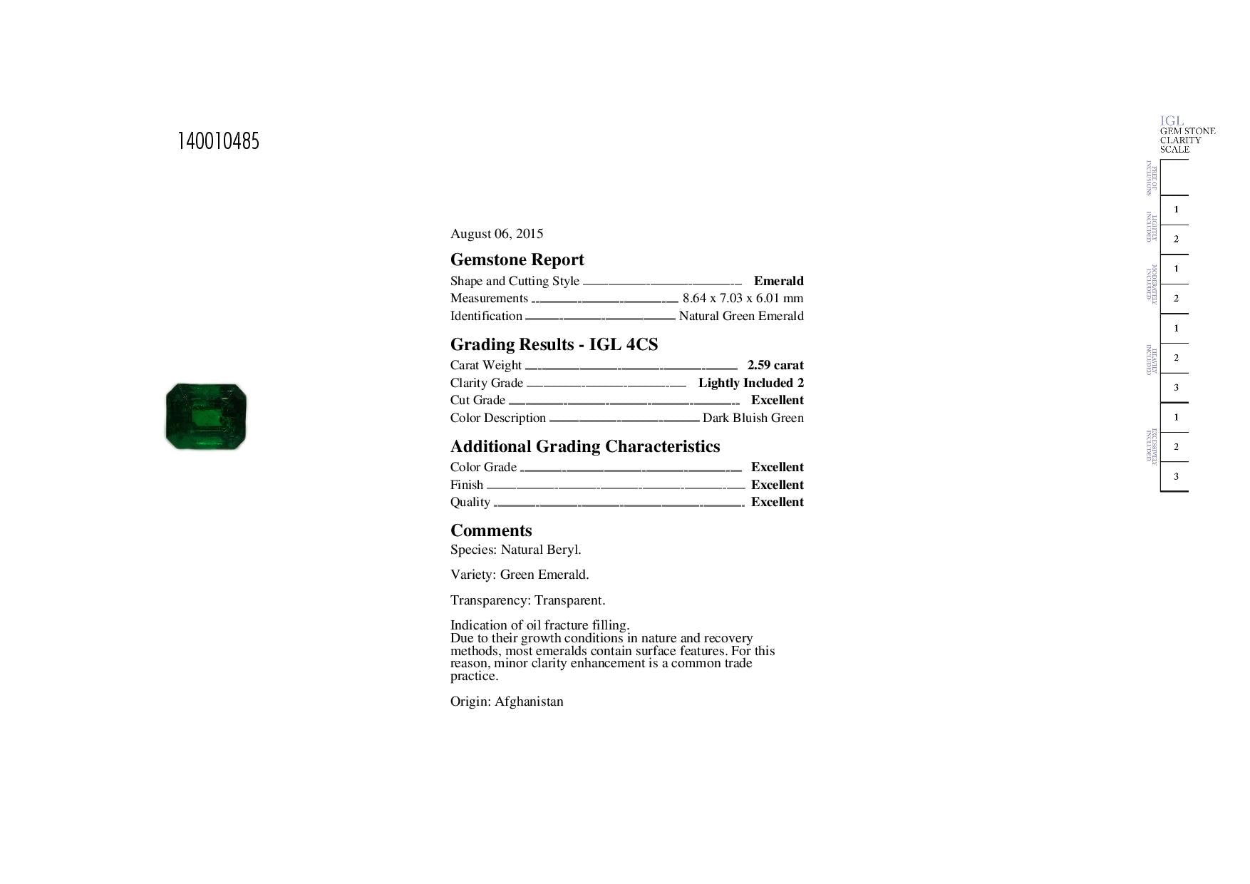2.59ct Octagon Emerald, Moderate Oil, Afghanistan - 8.64 x 7.03 x 6.01mm