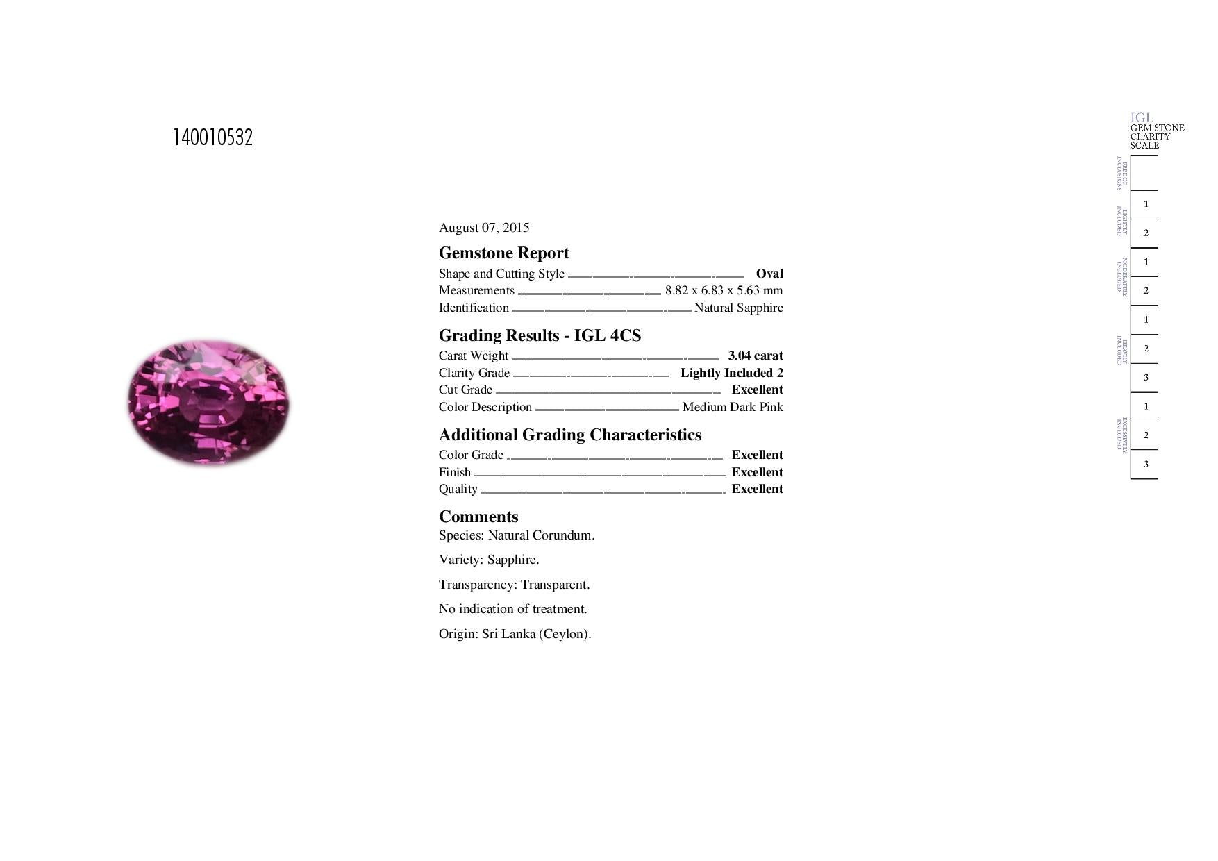 3.04ct Pink, Oval Sapphire, Madagascar - 8.82 x 6.83 x 5.63mm