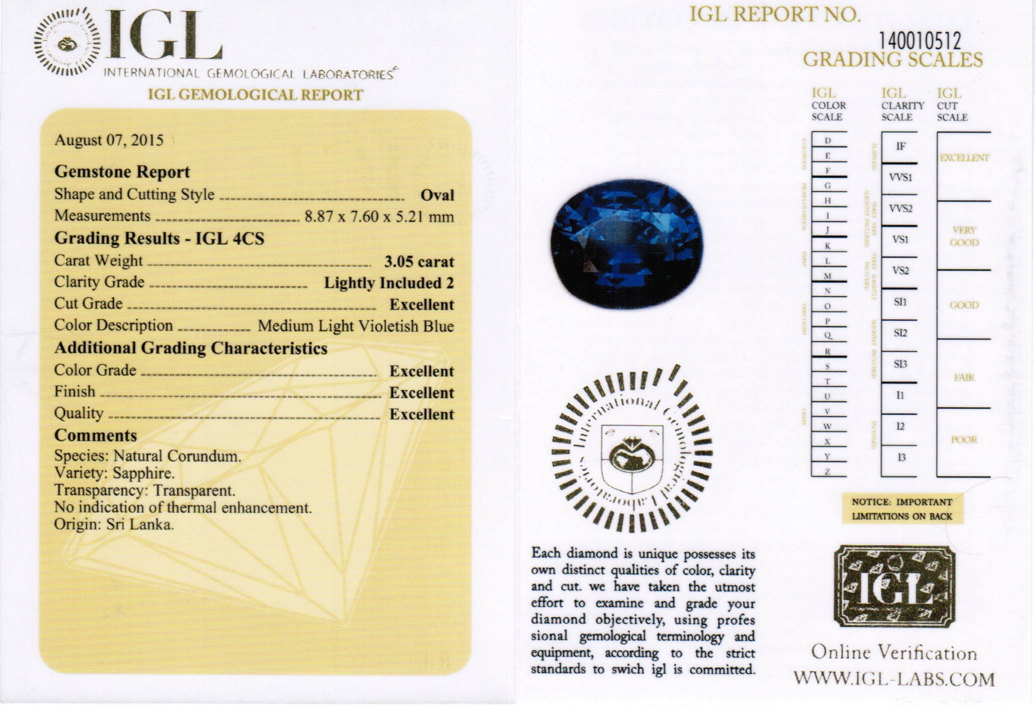 3.05ct Violetish Blue, Oval Sapphire, No Heat, Sri Lanka - 8.87 x 7.60 x 5.21mm