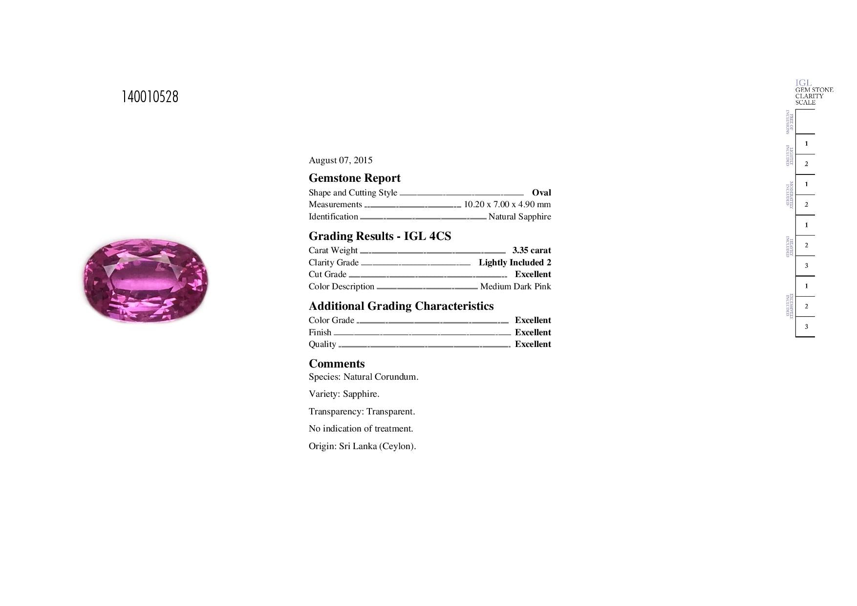3.35ct Pink, Oval Sapphire, No Heat, Sri Lanka - 10.20 x 7.00 x 4.90mm