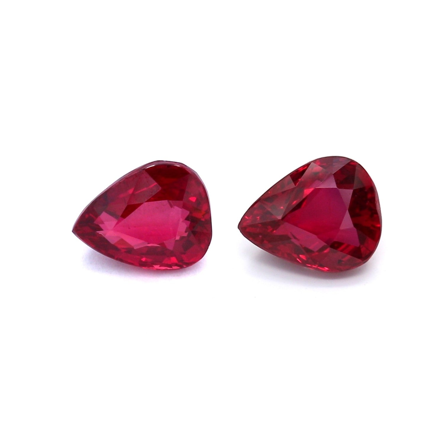 4.02ct Vivid, Pigeon's Blood Red, Pear Shape Ruby Pair, No Heat, Mozambique - 8.4 x 6.8mm
