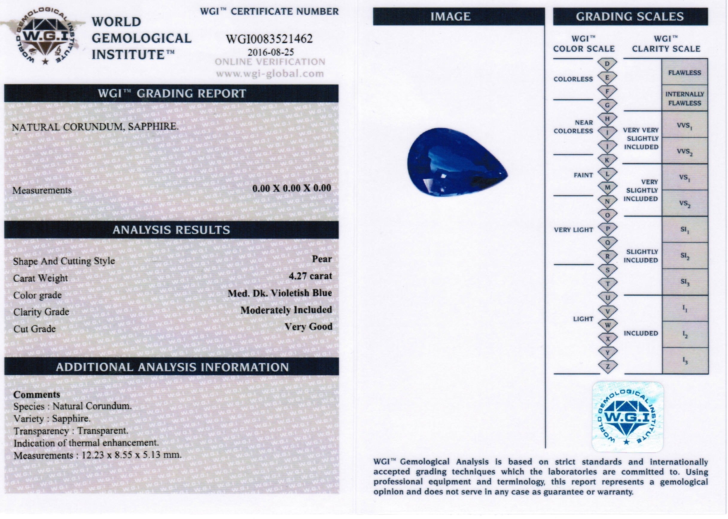 4.27ct Pear Shape Sapphire, Heated, Sri Lanka - 12.23 x 8.55 x 5.13mm