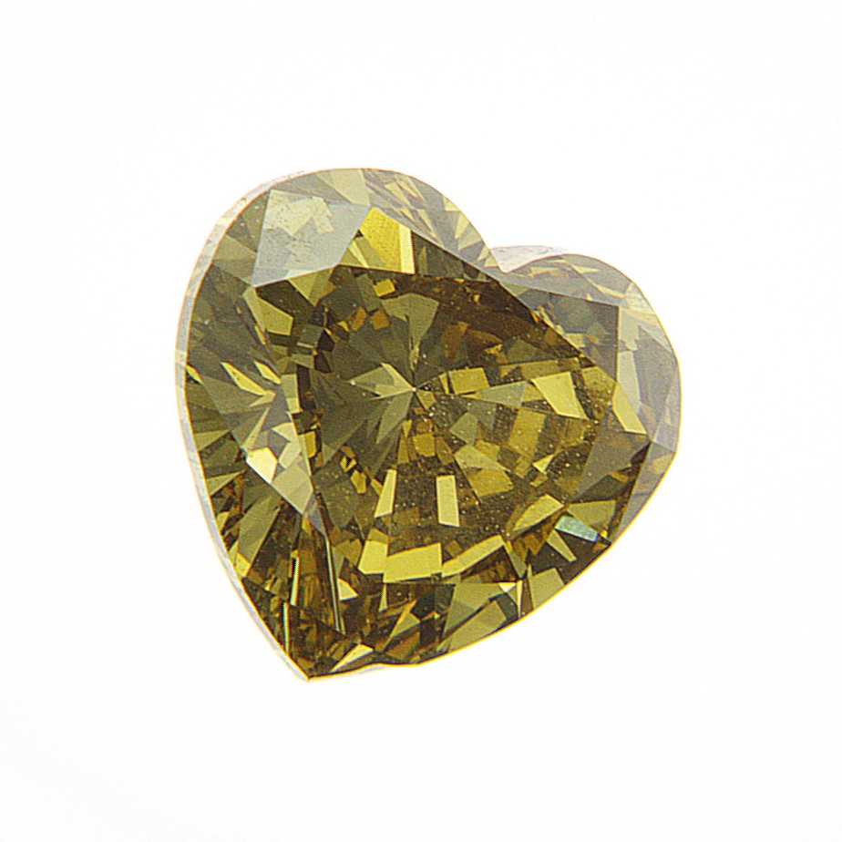 Colored Diamond, Brownish Greenish Yellow, Deep, VS2, Heart-shaped, Untreated