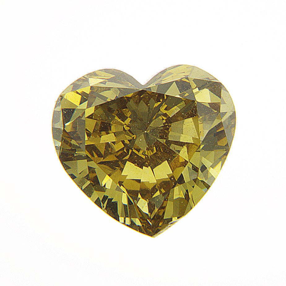 Colored Diamond, Brownish Greenish Yellow, Deep, VS2, Heart-shaped, Untreated