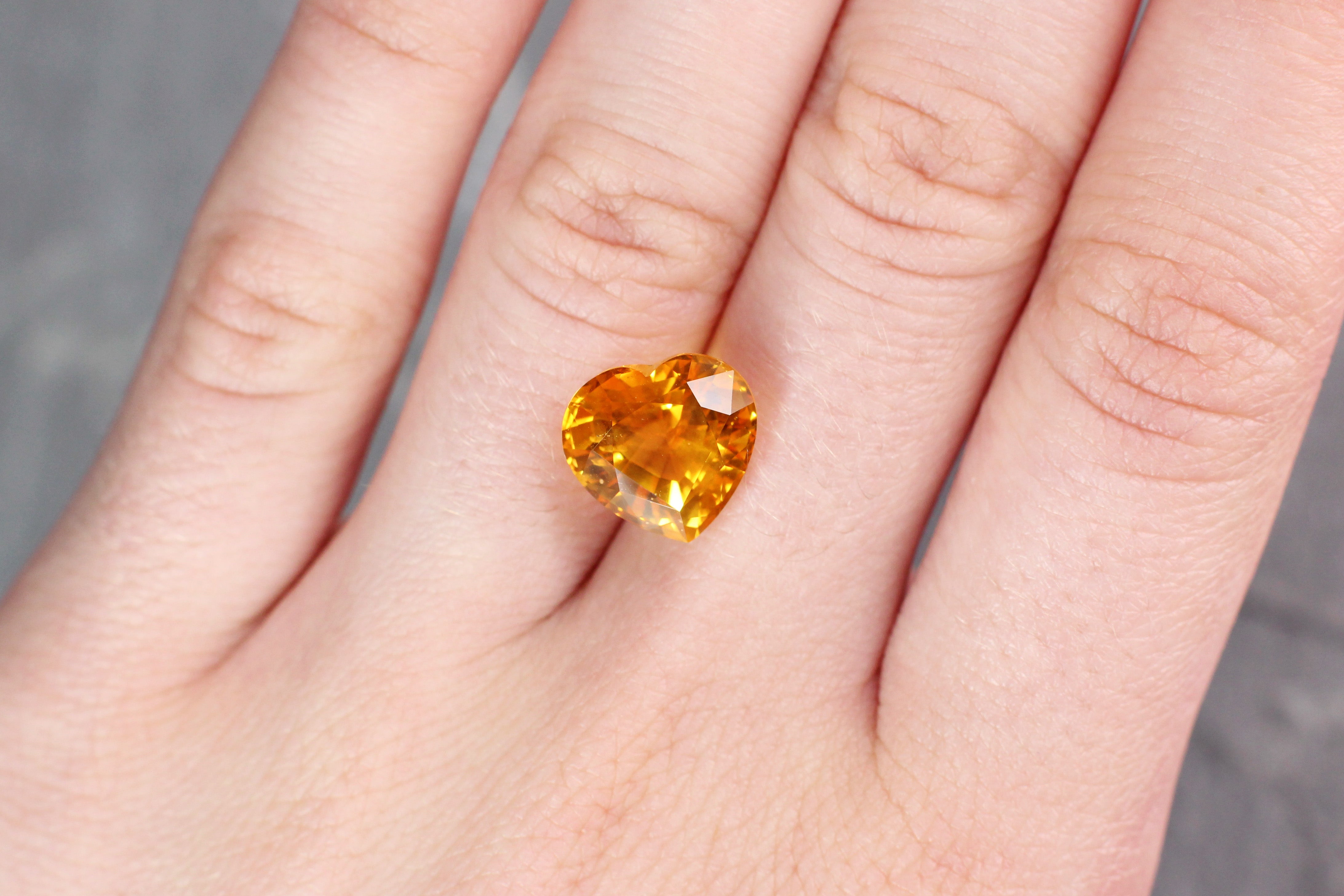 8.38ct Orangy Yellow, Heart Shape Sapphire, Heated, Sri Lanka - 11.20 x 11.64 x 8.17mm