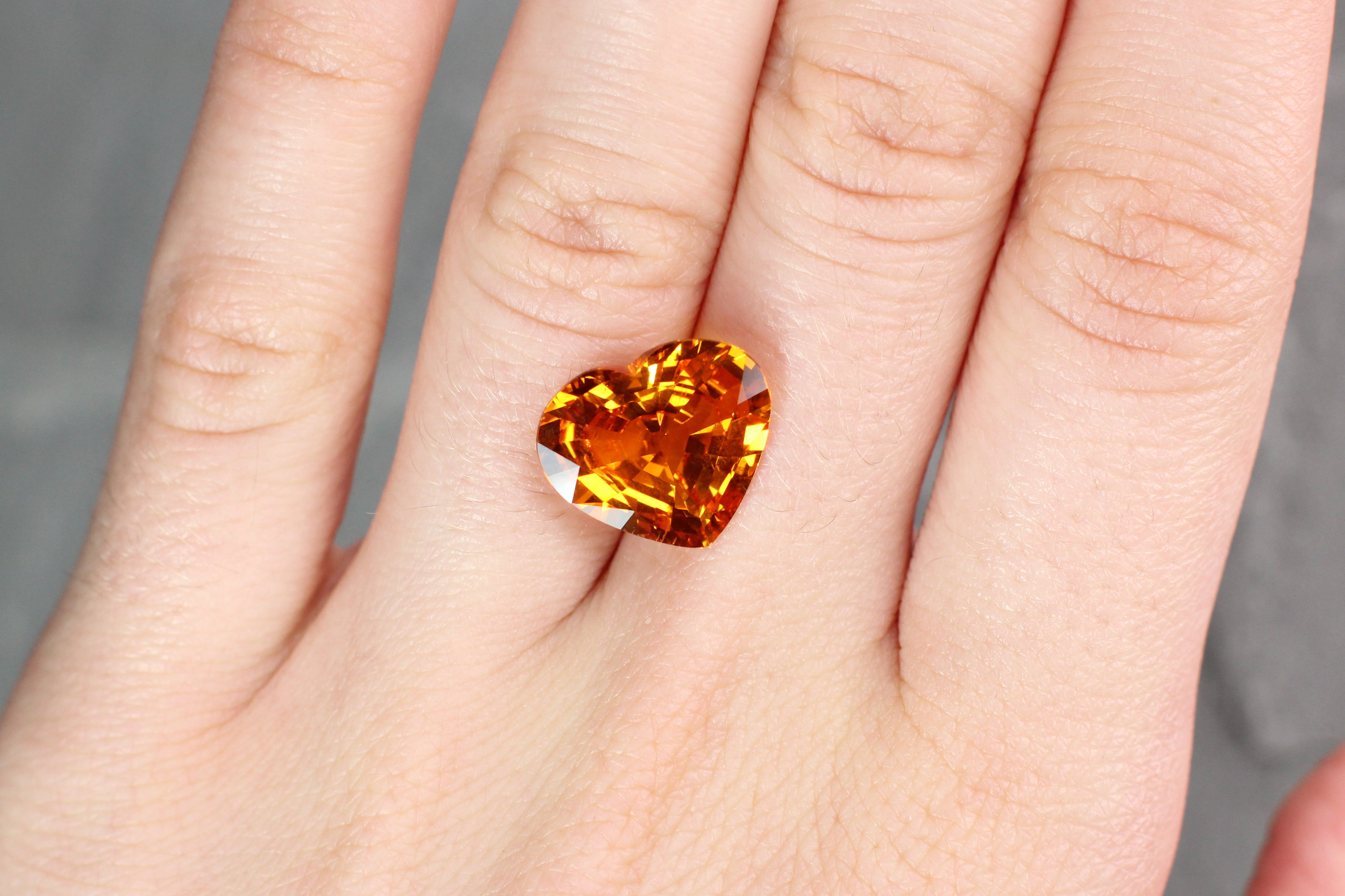 8.45ct Orangy Yellow, Heart Shape Sapphire, Heated, Sri Lanka - 12.76 x 14.40 x 6.27mm