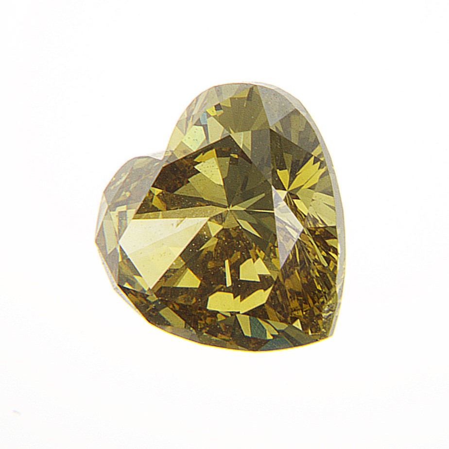 Colored Diamond, Brownish Greenish Yellow, Deep, VS2, Heart-shaped, Untreated
