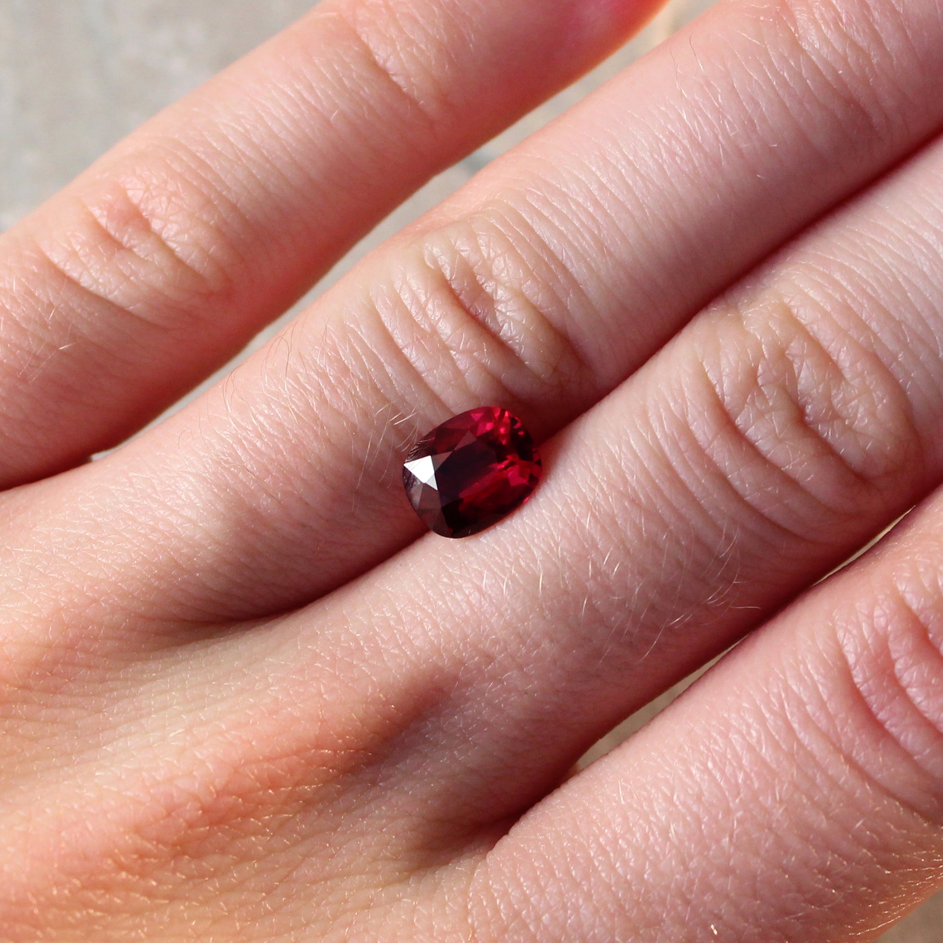 2.07ct Vivid, Pigeon's Blood Red, Cushion Ruby, No Heat, Mozambique - 8.12 x 6.66 x 4.21mm