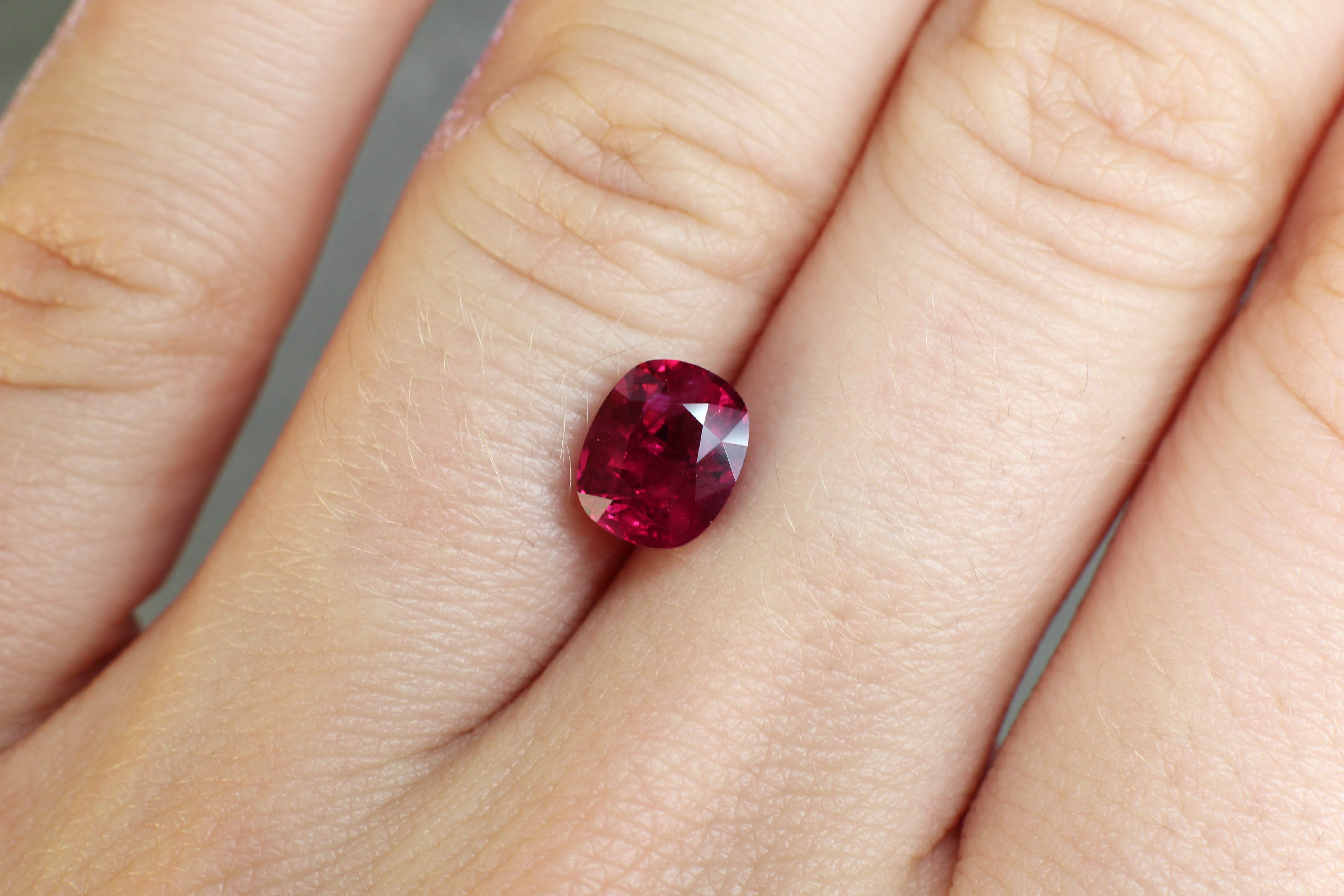 2.12ct Purplish Red, Cushion Ruby, Thailand - 7.63 x 6.26 x 4.91mm