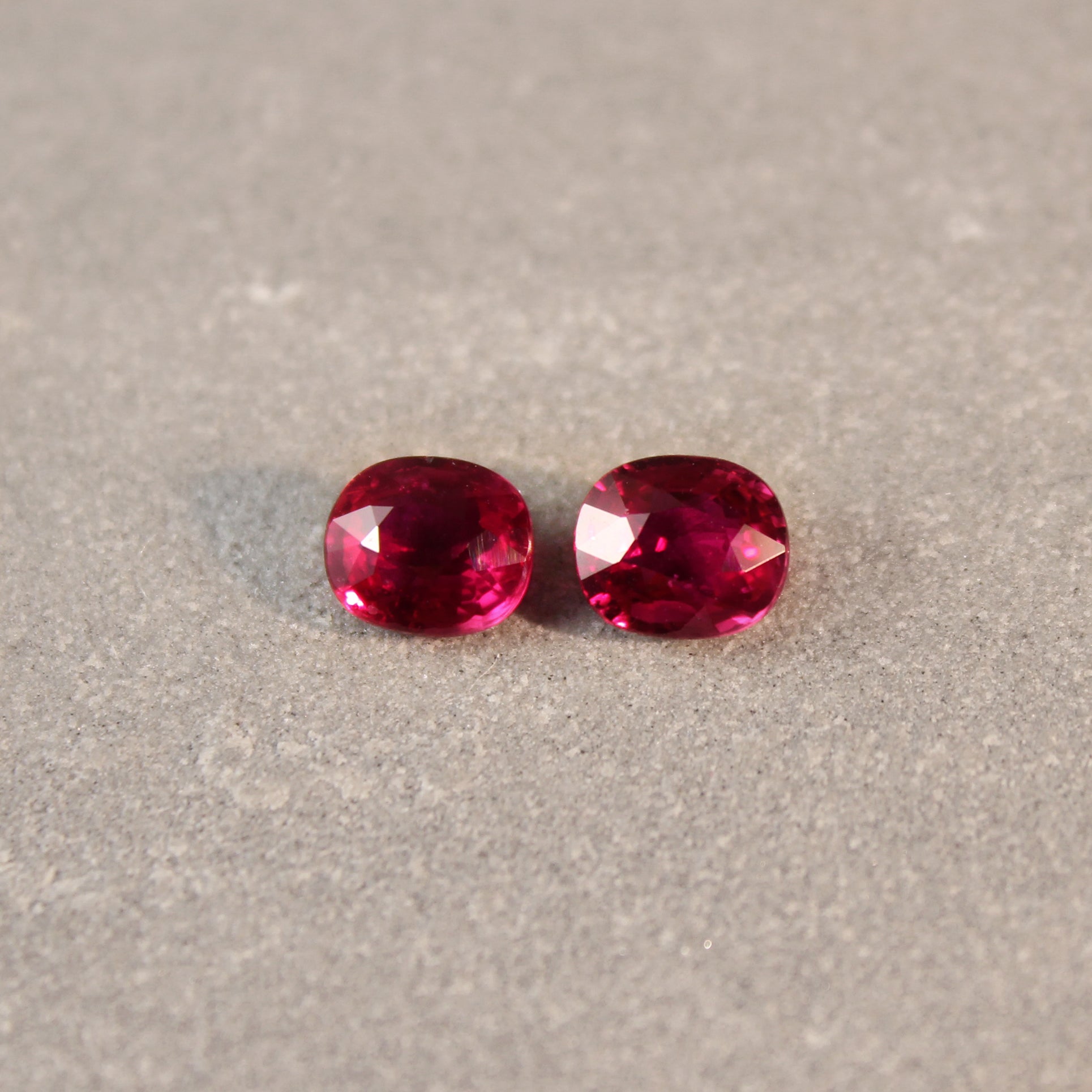 2.13ct Purplish Red, Cushion Ruby Pair, No Heat, East Africa - 6.3 x 5.4 x 3.4mm