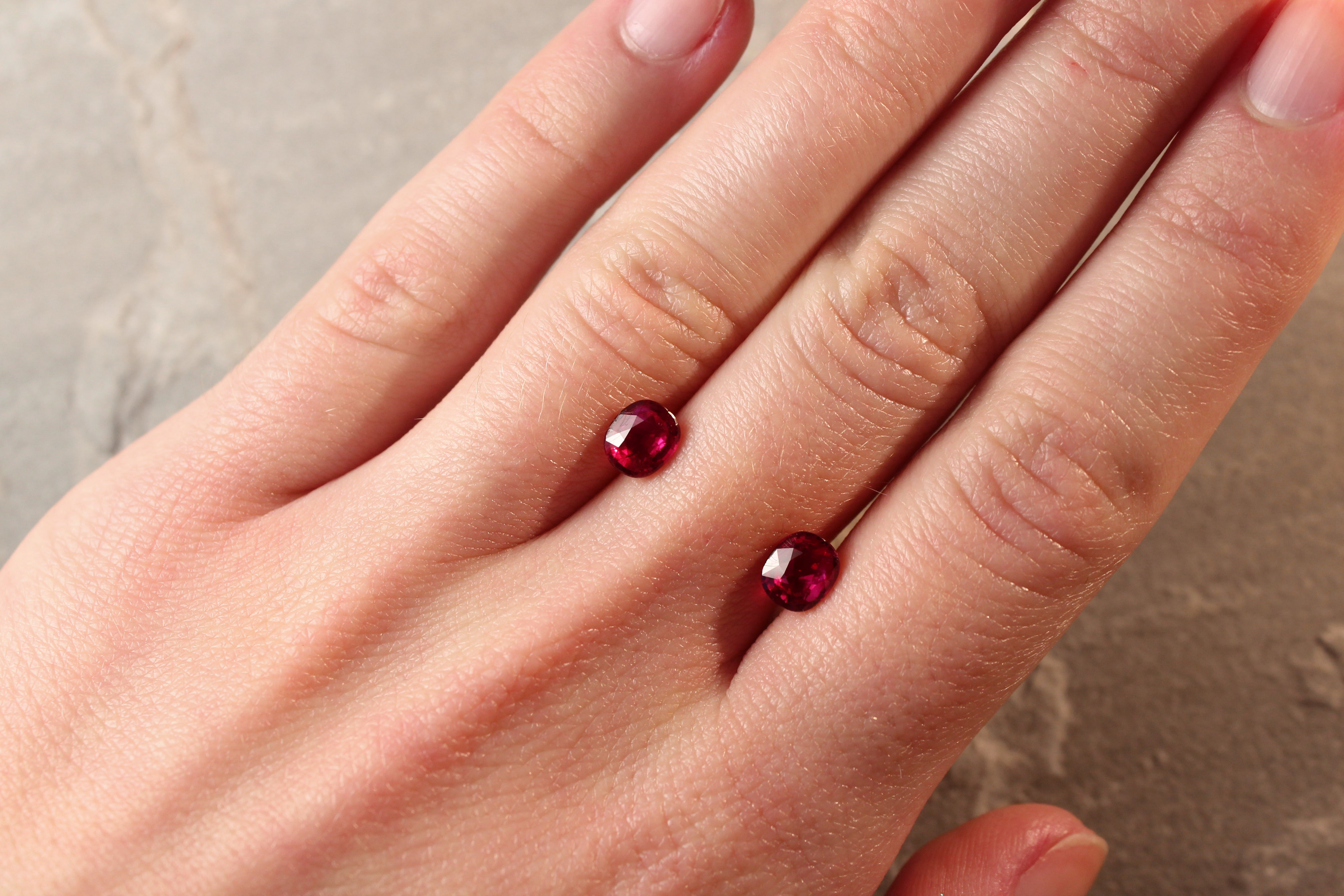 2.13ct Purplish Red, Cushion Ruby Pair, No Heat, East Africa - 6.3 x 5.4 x 3.4mm