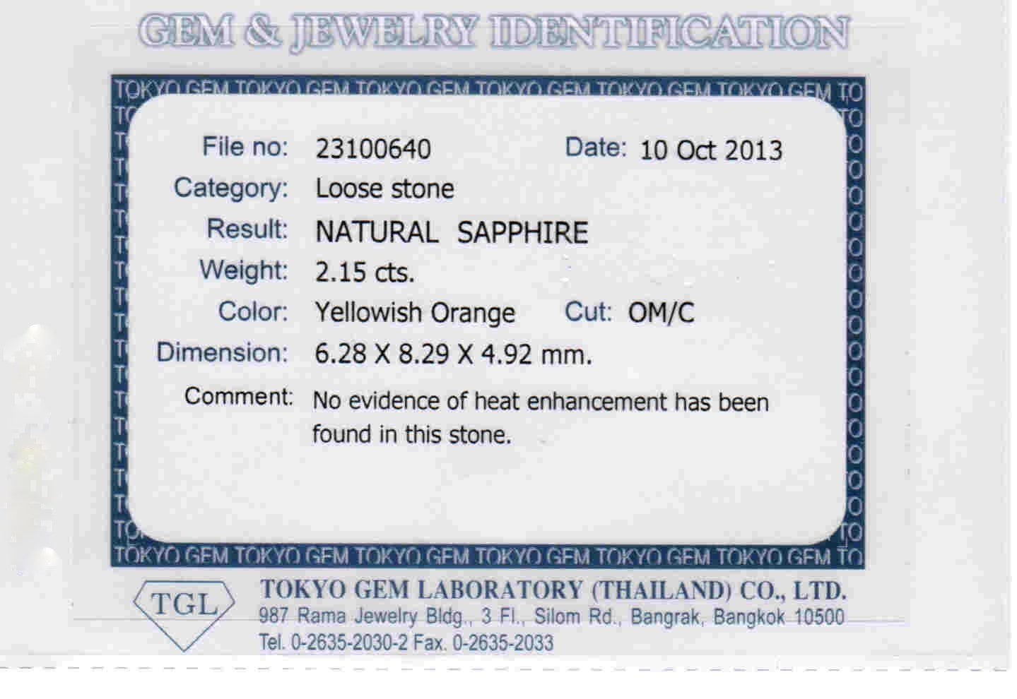 2.15ct Yellowish Orange, Oval Sapphire, No Heat, Madagascar - 8.29 x 6.28 x 4.92mm