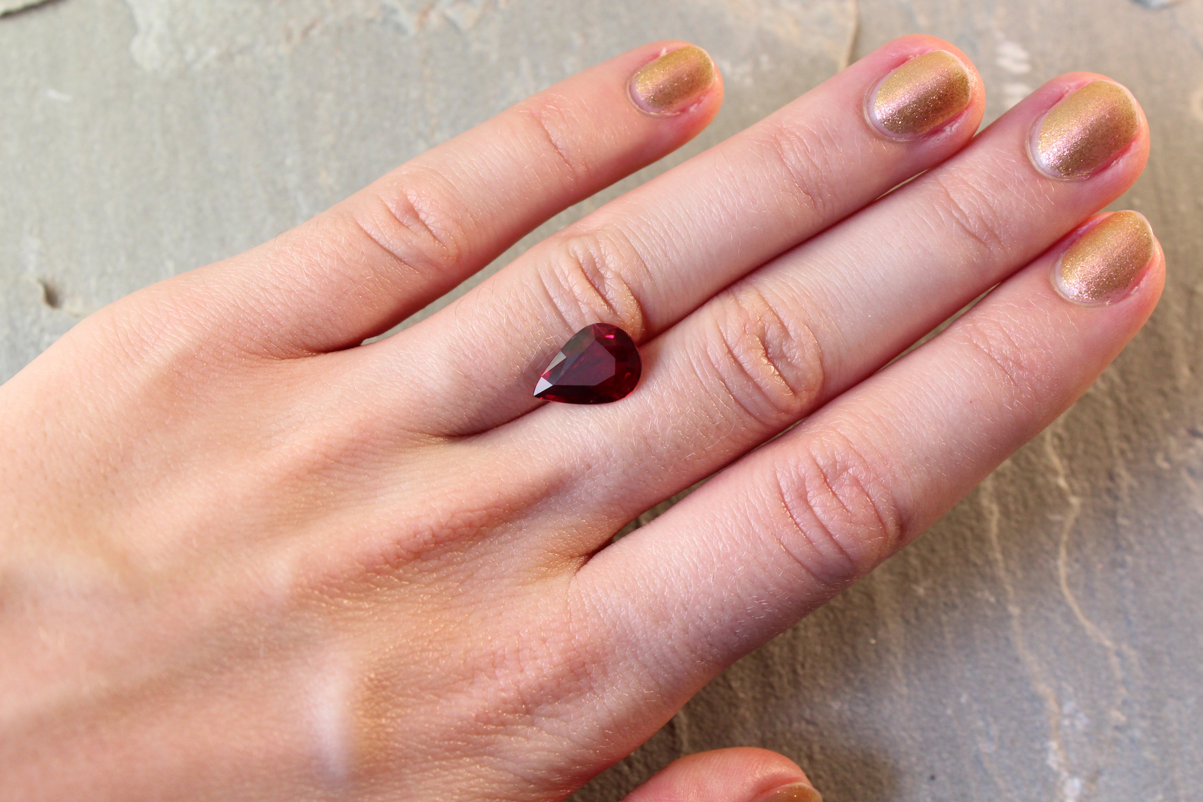 3.14ct Vivid, Pigeon's Blood Red, Pear Shape Ruby, No Heat, Mozambique - 12.64 x 8.81 x 3.94mm