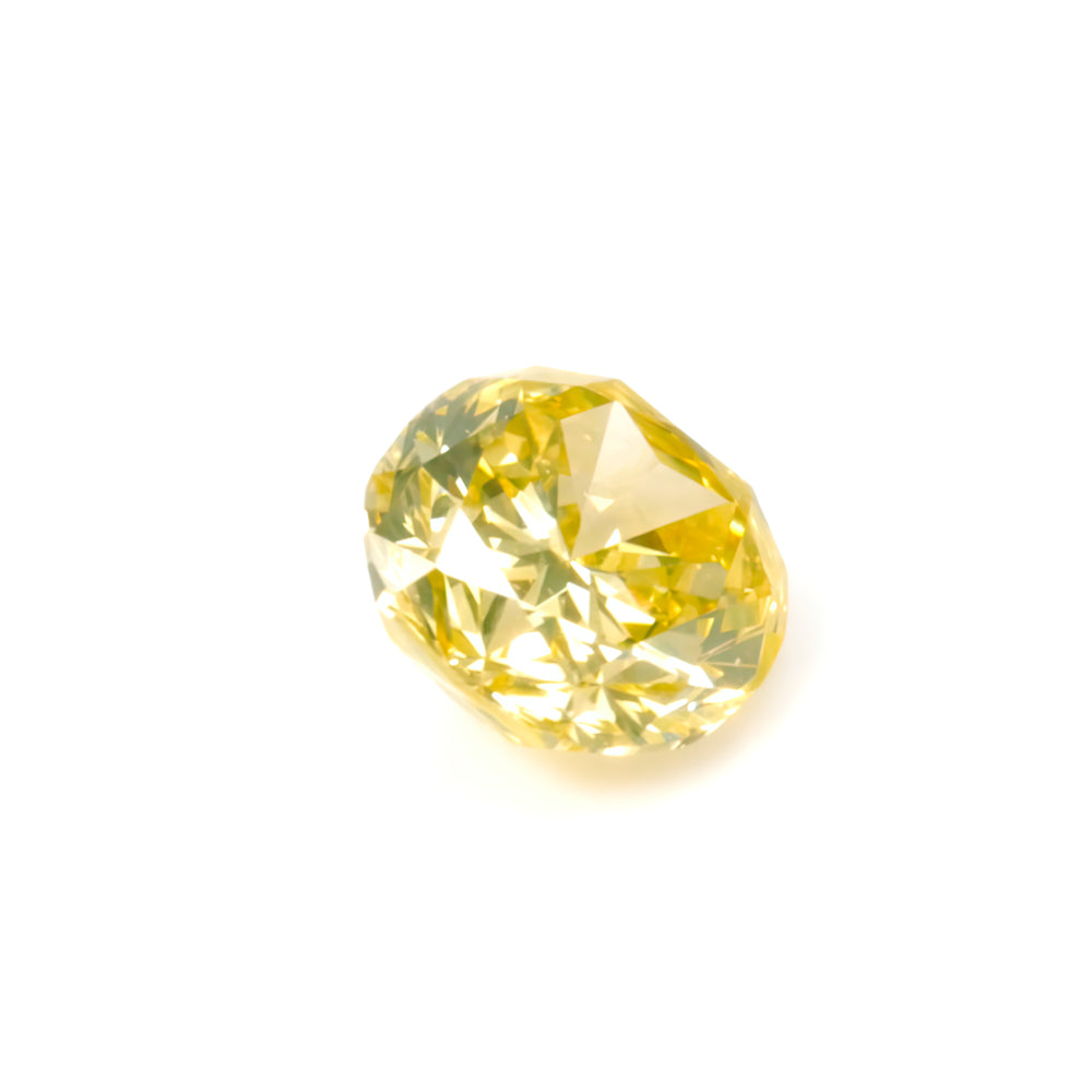 Colored Diamond, Greenish yellow, Fancy Intense, VS2, Cushion, Untreated