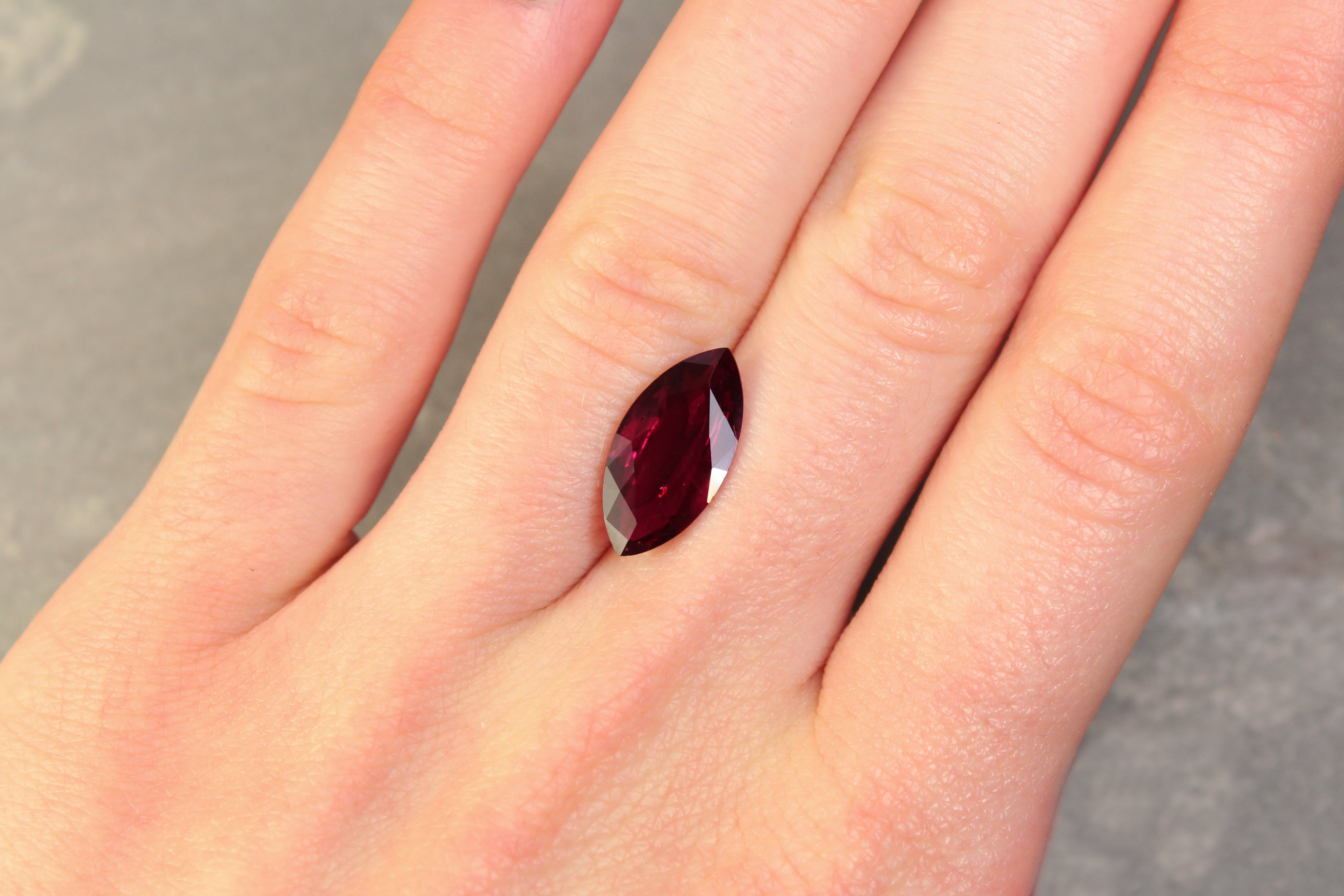 4.12ct Purplish Red, Marquise Ruby, Heated, Thailand - 16.30 x 8.15 x 3.58mm