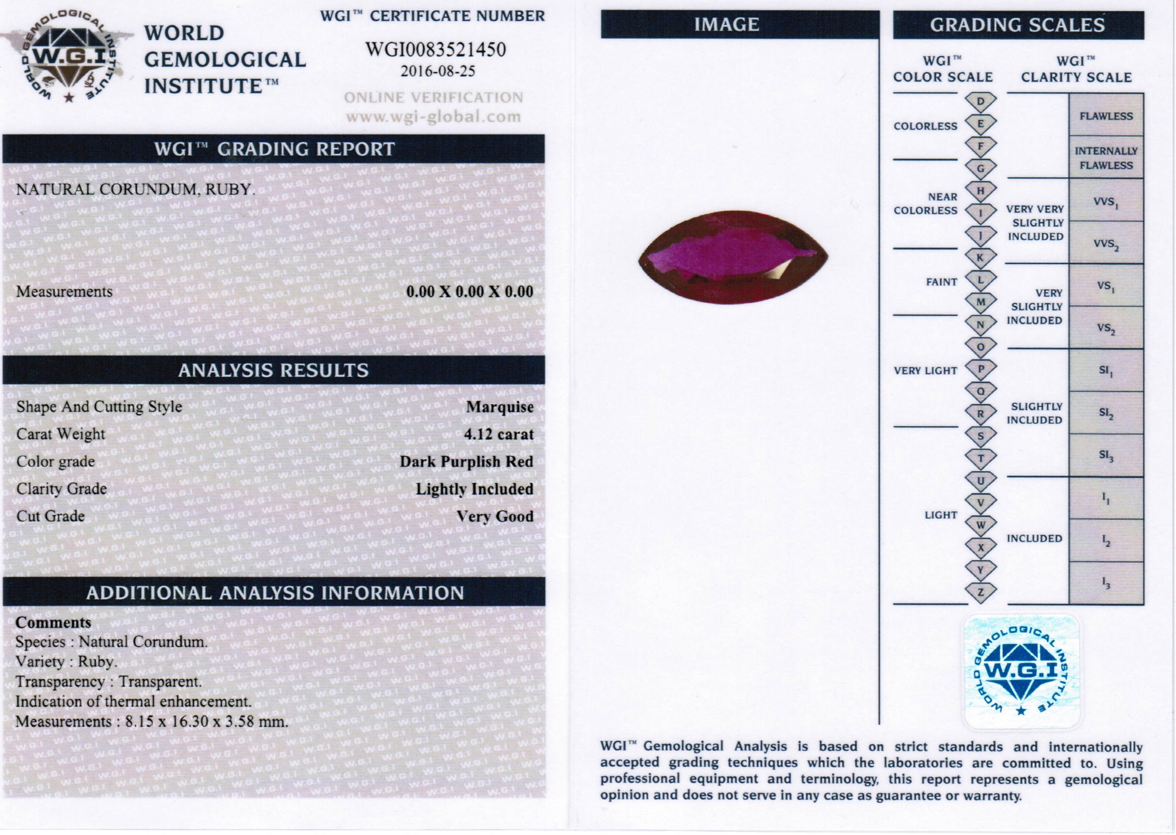 4.12ct Purplish Red, Marquise Ruby, Heated, Thailand - 16.30 x 8.15 x 3.58mm