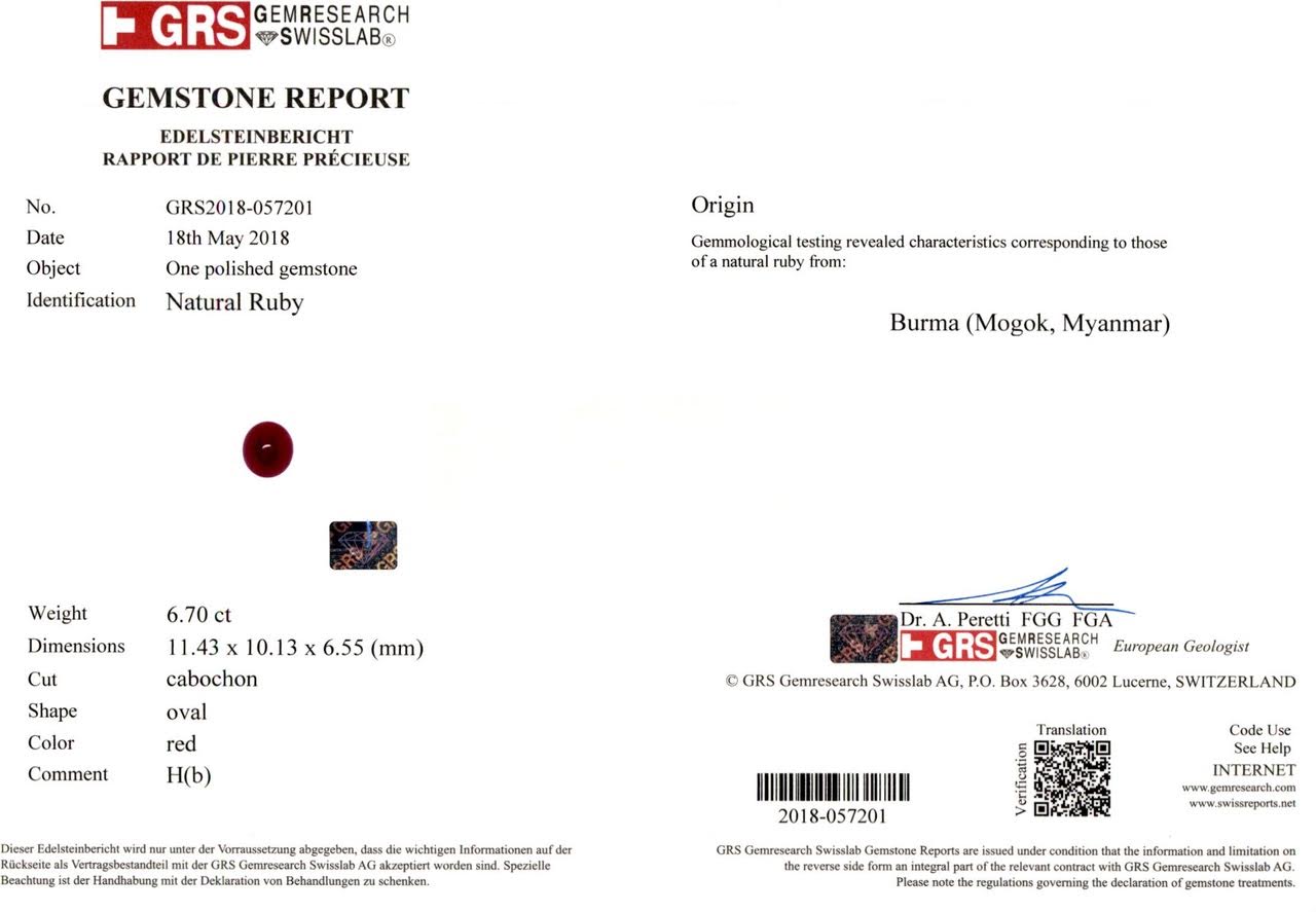6.70ct Oval Cabochon Ruby, Myanmar - 11.43 x 10.13 x 6.55mm