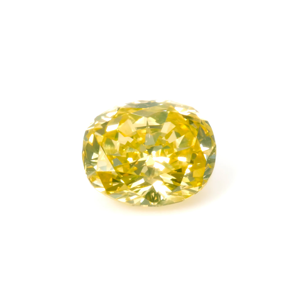 Colored Diamond, Greenish yellow, Fancy Intense, VS2, Cushion, Untreated