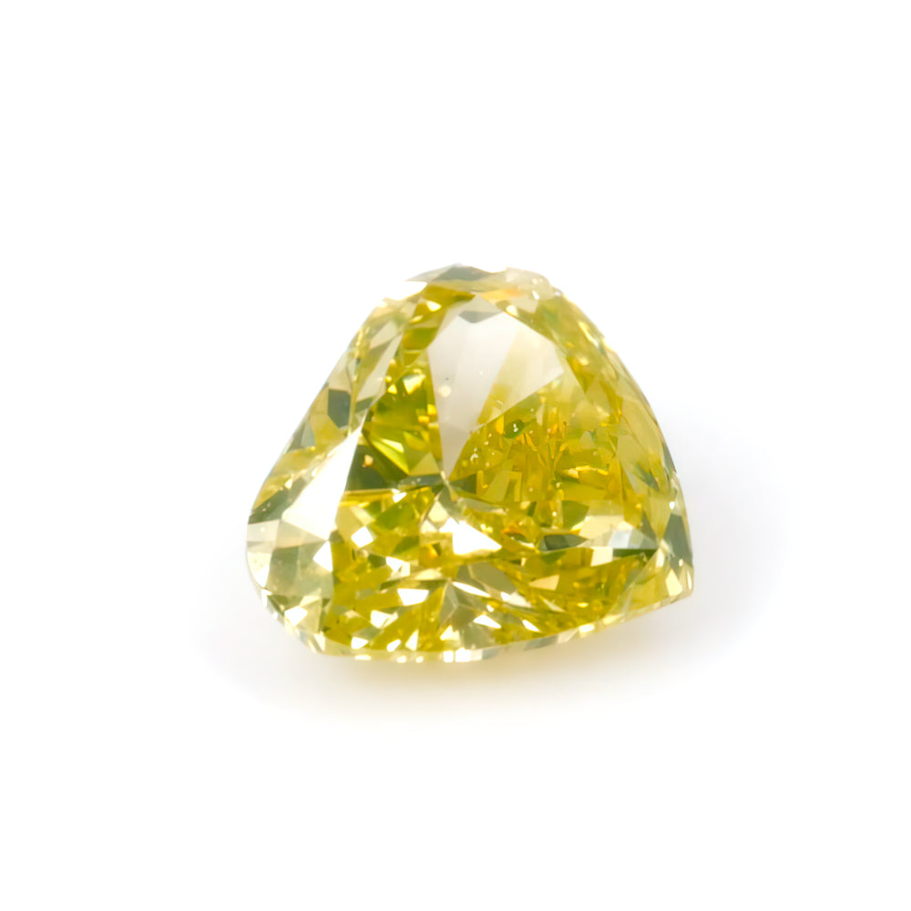 Colored Diamond, Greenish yellow, Fancy Intense, SI2, Heart-shaped, Untreated