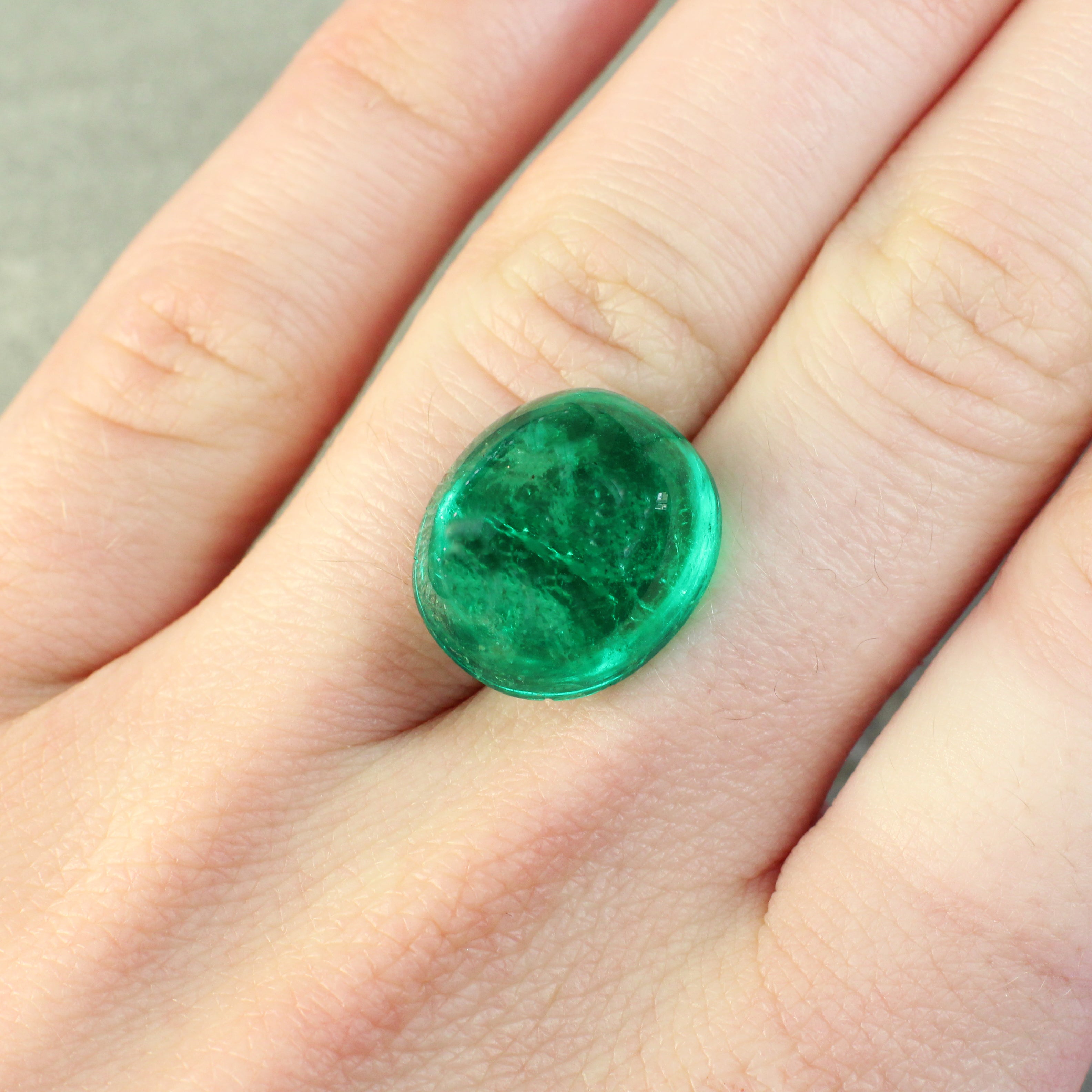 17.20ct Oval Cabochon Emerald, Colombia - 16.77 x 14.56 x 10.68mm